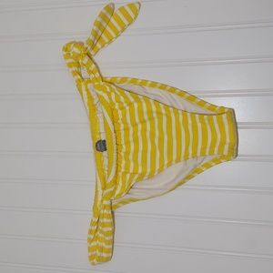 Aerie yellow & white striped ribbed bikini bottoms NWOT size L/G